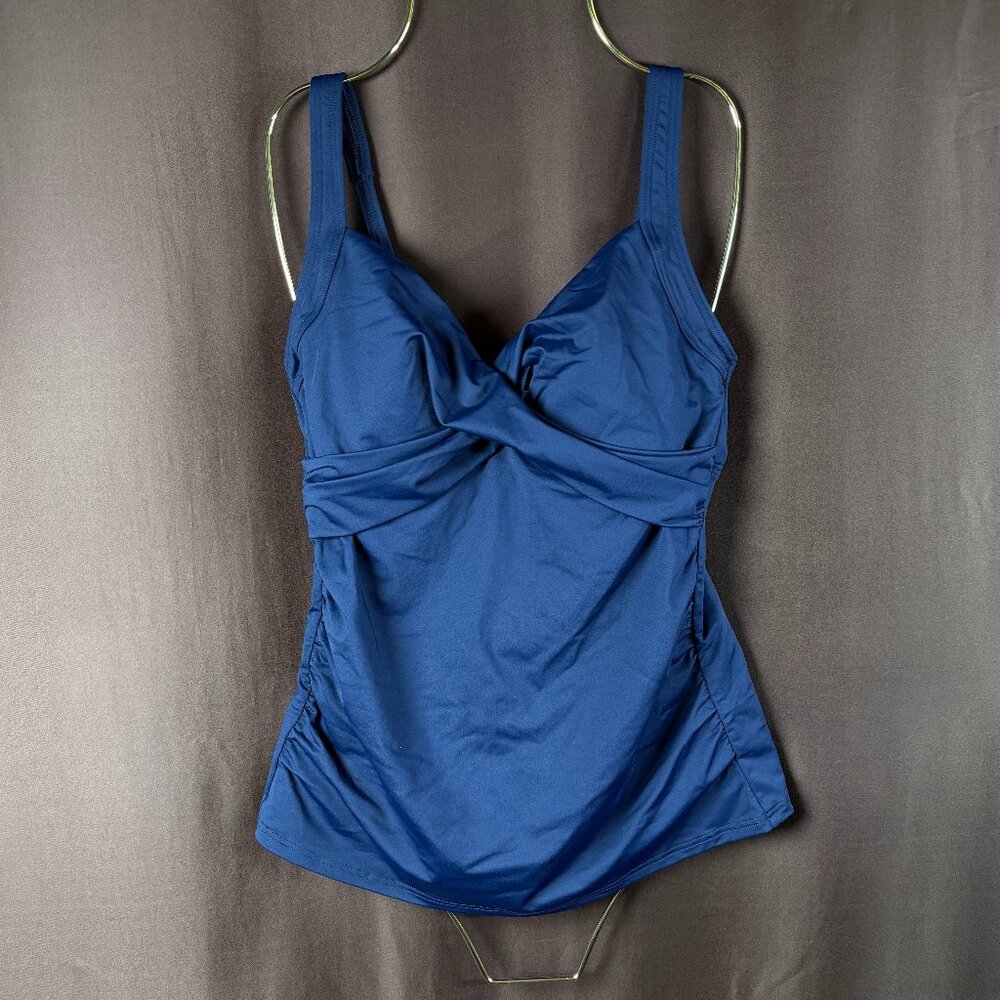 Lands' End Women's 4-8,18WDDD, 2-4 LONG Deep Sea Navy Tankini Swimsuit Top V-Nec - Picture 2 of 11